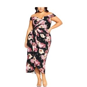 Floral Asymmetrical Midi Dress | Off Shoulder | Pink And Black | NWT